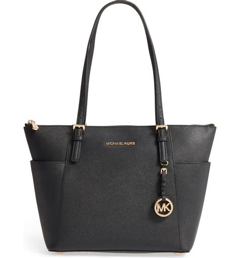 michael kors jet set top zip saffiano leather tote black|saffiano leather jet set.